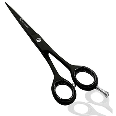 Image of RUVANTI Professional Hair Cutting Scissors, Sharp Blades Shears/Barber Scissors/Mustache Scissors J2 Stainless Steel Black 6.5&quot; Haircut/Hairdresser for Kids, Men &amp; Women