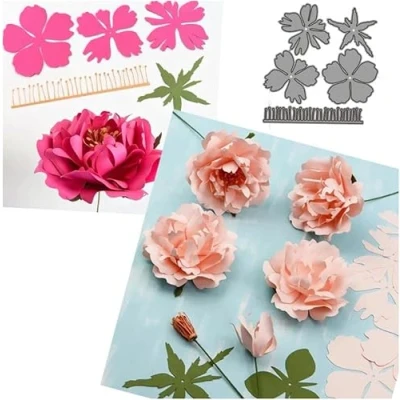Image of Layered 3D Flower Metal Die Cuts, Rose Cutting Dies Cut Stencils Card Paper Craft DIY Template Album Embossing for Making Scrapbooking