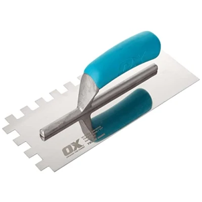 Image of OX Trade Notched Stainless Steel Tiling Trowel 12mm, Blue/Silver