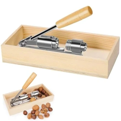 Image of Heavy Duty Nutcracker Walnut Cracker with Wooden Base Manual Pecan Nuts Peeler Tool for Walnuts Pecans Hazelnuts Almonds
