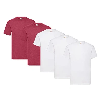 Image of Fruit of the Loom Pack 5 T Shirts, 3 x White + 2 Vintage Red 1 HL Purchase Notepad Size XXL