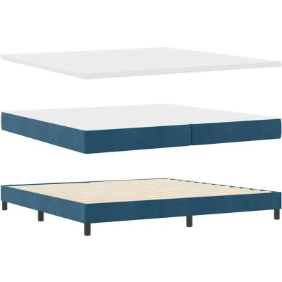 Image of vidaXL Box Spring Bed with Mattress Dark Blue 200x200 cm Velvet