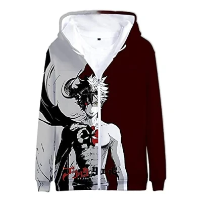 Image of acsefire Black Clover Hoodie Jacket Asta Cosplay Costumes Anime 3D Printed Zip Up Cardigan Hooded Sweatshirt Coat for Unisex
