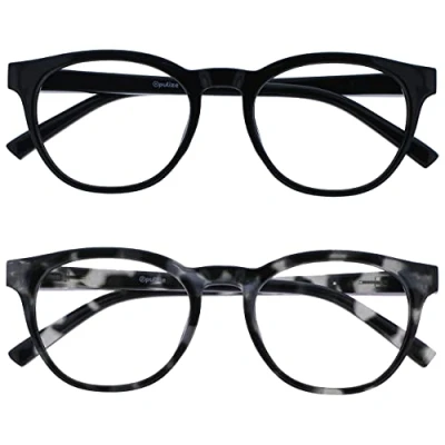 Image of OPULIZE Blu Reading Glasses with Blue Light Blocking 2 Pack Cool Round Frame Spring Hinges Improve Sleep Computer Gaming Anti Reflective Black Tortoise Mens Womens BB5 1W +1.00