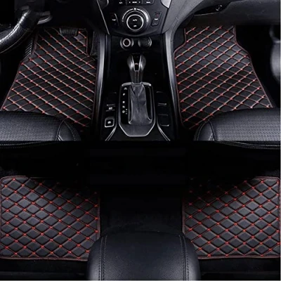 Image of Custom Leather Car Floor Mats for VW Beetle 2013 2023, Tailored Waterproof Non Slip Mats, Liners Carpet, Heavy Duty Protection Interior Accessories,C/BLACKRED