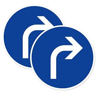 Image of Pack of 2 Right Turn Direction Sign Stickers(150 mm) with Waterproof Traffic Rule Stickers #TR089 Limited