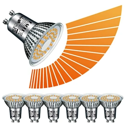 Image of EACLL GU10 LED Bulbs Dimmable Warm White 5.8W 2000K 2700K, 35W Halogen Lamp Equivalent. 370 Lumen Energy Saving Light Source, Stepless Continuous Dimming, Wide Beam 120 Reflector Spotlight, 6 Pack