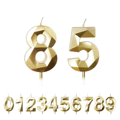 Image of FUZVOL Birthday Candles, Number 85 Candle, Gold Candle for Cake, Happy Cake Candles Topper Decorations