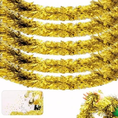 Image of HOVUK® 5PCs Gold Christmas Tree Hanging Tinsel Decoration 2M Thick and Thin Garland for Decoration, Xmas Party Home Supplies