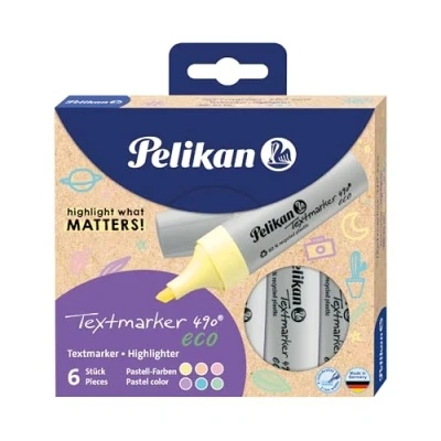 Image of Pelikan Highlighters 490® eco Set of 6 Pastel Colours in Case Made Germany