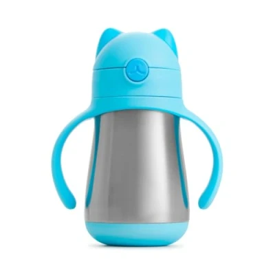 Image of Munchkin Stainless Steel Straw Cup, Cool Cat Design, Insulated Double Walled Beaker for Kids, Toddler Sippy Cup Babies 18+ Months, Drinking Bottle with Straw, Cold Drinks Blue (8oz/237ml)