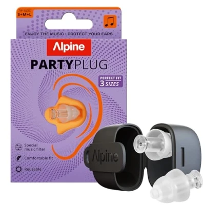 Image of Alpine PartyPlug Ear Plugs for Concerts 19dB Noise Reduction, Festival Essential Hearing Protection, Reusable Earplugs Music, &amp; Raves, Incl. 3 Tip Sizes, Transparent