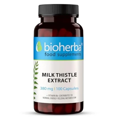 Image of 100 Milk Thistle High Strength Liver Detox &amp; Antioxidant Support Capsules 380 mg per Capsule and up to 1520mg. Daily dose Potency Silymarin Herbal Supplements by BIOHERBA