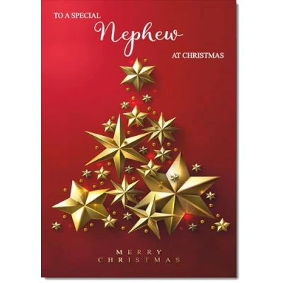 Image of doodlecards Nephew Christmas Card Gold Star Tree Large A4 Size for with Plain Envelope