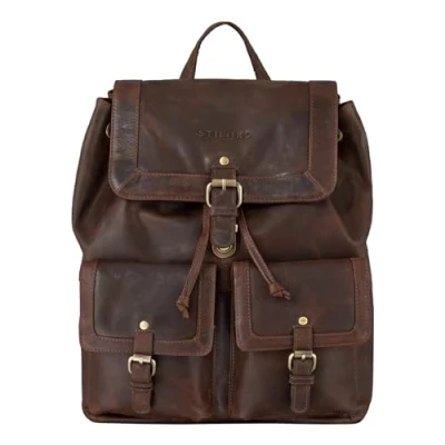 Image of STILORD &#039;Nora&#039; Ladies Vintage Leather Rucksack for 13.3 Inch Laptop Large Daypack Backpack School Office University in Genuine Leather, Colour:Crunchy Dark Brown