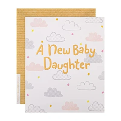 Image of Hallmark Baby Daughter Birth Congratulations Card From The Studio Contemporary Design On Textured Board with Gold Foil Lettering