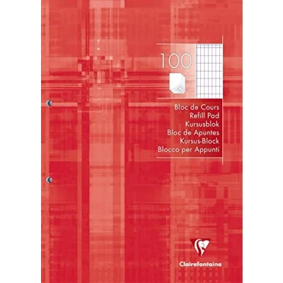 Image of Clairefontaine Ref 5813C Punched Refill Glued Pad (Pack of 100 Sheets) A4 (210 x 297mm) in Size, 4/8 Squared Rulings, 90gsm Brushed Vellum Paper