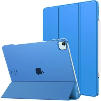 Image of MoKo for iPad Air 13 Inch M2 Case 2024/ Pro 12.9 (6th/5th Gen 2022/2021), Slim Smart Shell Translucent Frosted Hard PC Back Cover, Support Touch ID &amp; Pencil Pro/2nd/USB C, Blue Wave