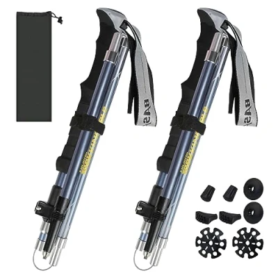 Image of Walking Poles 2 Pack Collapsible Trekking Hiking with Quick Lock System, Folding, Telescopic, Ultralight for Senior Trekking, Backpacking, (Dusty Blue 115 135cm(2 Pack))