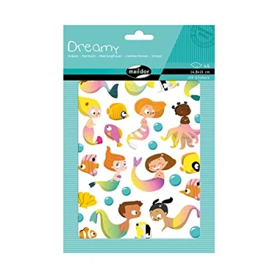 Image of Maildor Ref AE204C Dreamy Decorative Stickers (Pack of 6 Sheets) Mermaid Designs 14.8 x 21cm, Approximately 159 Per Pack, Repositionable