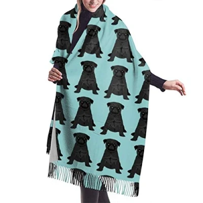 Image of 408 Scarf For Women Black Pug Mint Shawl Wraps Lightweight Stole Long Blanket Wedding Birthday Gifts 72X197Cm
