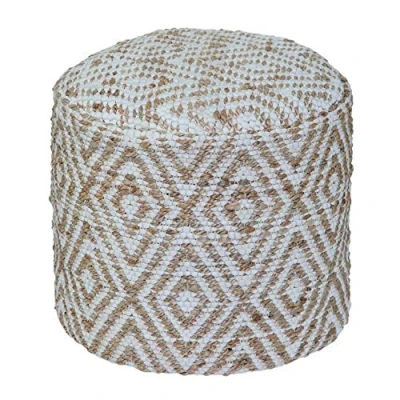 Image of HOMESCAPES Geometric Diamond Patterned Round Bean Filled Pouffe &#039;Sierra&#039; Handwoven Natural Hemp Chindi Footstool, 45 cm