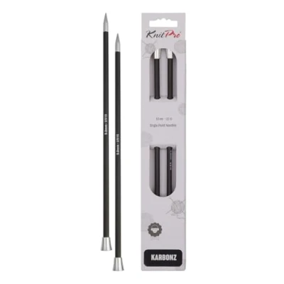 Image of KnitPro 25 cm x 6 mm Karbonz Single Pointed Needles, Black and Silver