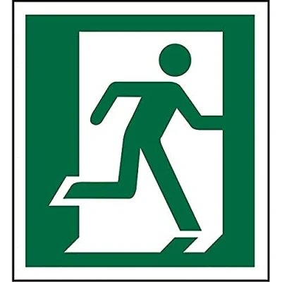 Image of Seco Fire Exit Man Running Through Door Right Sign, 150mm x 1mm Semi Rigid Plastic