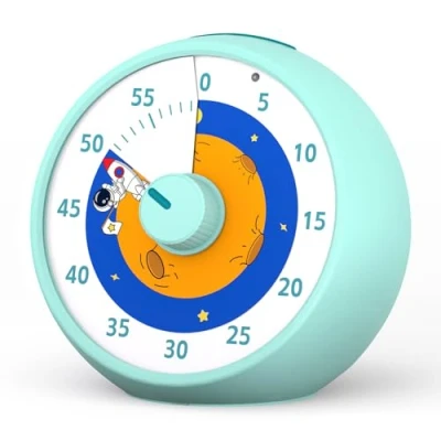 Image of Visual Timer for Kids, 60 Minute Countdown Classroom, Desk Kid Time Management Tools with Silent Operation, Pomodoro Planet Rocket Pattern Blue