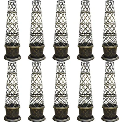 Image of garden tower Pot Kit Large Patio with saucer matching lattice style frame black &amp; gold effect Ideal for climbers, vines or vegetables, durable plastic 10 x 39cm by T&amp;M