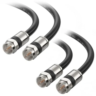 Image of Cable Matters 2 Pack CL2 in Wall Rated (CM) Quad Shielded Coaxial 25 ft (RG6 Cable, Coax Cable) Black