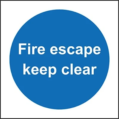 Image of Fire escape keep clear Door safety sign 1.2mm Rigid plastic 300mm x