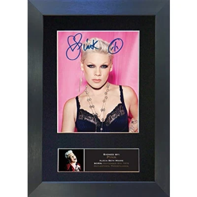 Image of PINK No2 Signed Autograph Mounted Photo Reproduction PRINT A4 Rare Perfect Birthday (297 x 210mm) #727 (Black Frame)