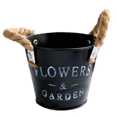 Image of Vintage Planters, Traditional Retro French Style Mini Bucket Planting Pots Metal Flower Plant Herb Bulb Pot Vase Iron Grass Planter For Flower, In Home, Kitchen, Window, Garden, Patio, Decki