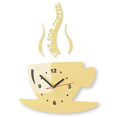 Image of FLEXISTYLE Kitchen wall clock CUP time for coffee (Ecru)