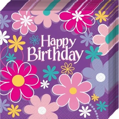 Image of Birthday Blossoms Multicolor Paper Luncheon Napkins (16cm) Pack of 16 Vibrant Floral Celebration