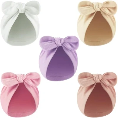 Image of DRESHOW Newborn Baby Bow Knot Turban Hat Hospital Beanie Infant Hats Cotton for Boys Girls 0 12 Months