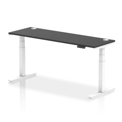 Image of Air 1800x600mm Height Adjustable Desk Black Top Cable Ports White Leg