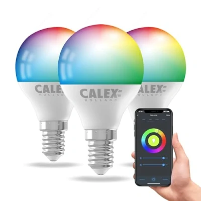 Image of CALEX Smart Light Bulb E14, 3 Pack, WiFi LED P45 Bulb, RGB, App and Works with Amazon Alexa Google Home, 4.9W