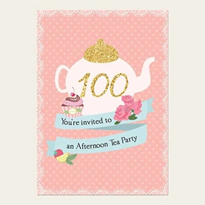 Image of Dotty about Paper Birthday Party Invitations Teapot and Cupcake Pack of 10 100th (757)