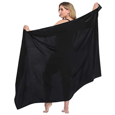 Image of HDE Extra Large Wrap Cover Up to 96&quot; Sarong Swim UPF 50+ Convertible Beach Pareo black One Size