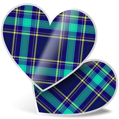 Image of 2 x Heart Stickers 7.5 cm Blue Teal Tartan Scottish Print Laptop Tablet Luggage Scrapbook #16029