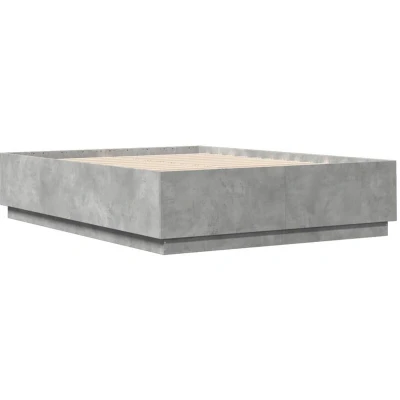 Image of vidaXL Bed Frame Double 140x200 cm Concrete Grey Engineered Wood Includes Storage Drawers &amp; Slatted Base
