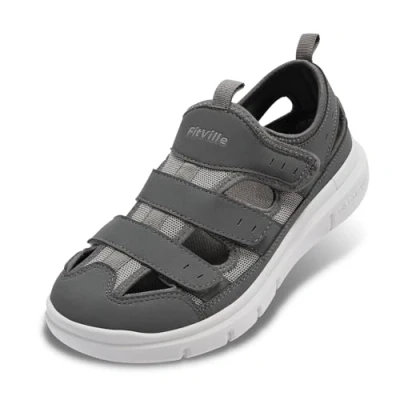 Image of FitVille Diabetic Sandals for Men Extra Wide Shoes V4 Width with Adjustable Strap 10.5 UK