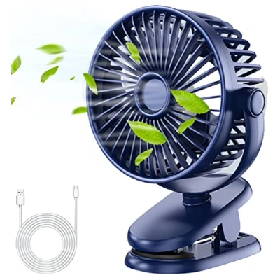 Image of WSNDY Clip on Fan Rechargeable, Mini USB Desk Silent, 3 Speeds 720 Rotatable Portable Cooling Fan, 2400mAh Battery Powered Tent Ideal for Baby Stroller Bedroom Car Camping Travel Y