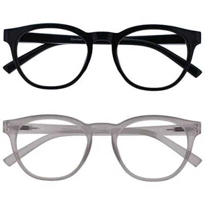 Image of OPULIZE Blu Blue Light Blocking Glasses 2 Pack Cool Round Frame Spring Hinges Improve Sleep Computer Gaming Anti Reflective Black Ice Mens Womens BB5 1C +0.00