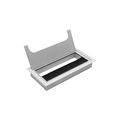 Image of GTV Merida cable grommet guide with opening lid passage rectangular organisation for furniture passage/for installation in the worktop / 80 x 160 mm/silver