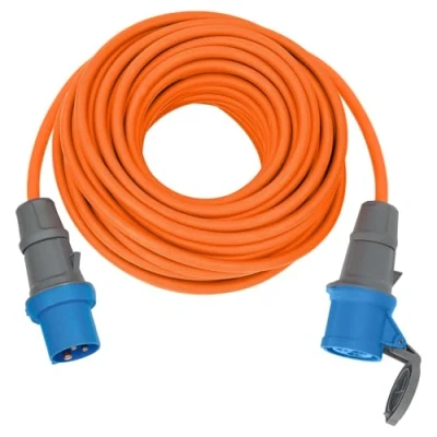 Image of Brennenstuhl camping extension cable 25m (CEE in orange H07RN F 3G2,5 with CEE plug and coupling cover, for permanent outdoor use IP44, Made Germany)