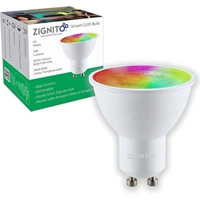 Image of ZIGNITO GU10 Smart Bulb, White &amp; Colour LED, Works with, Alexa, Hey Google, S&#039;Things (Hub Required) Zigbee GU10, Spotlight, Up to 16 Million hue of Colours and Whites. (Pack 1)