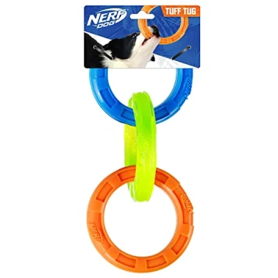 Image of Nerf Dog 11.5in 3 Ring TPR Tug Blue, Green &amp; Orange
